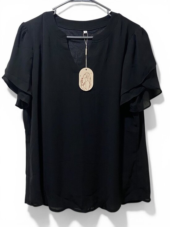 Tops - Black Ruffle Sleeve Chiffon Blouse L Lightweight & Elegant NWT